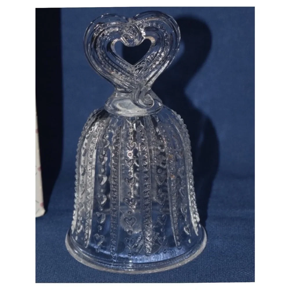 1984 Treasured Moments Clear Glass Etched Hearts & Heart Stem Bell by FOSTORIA